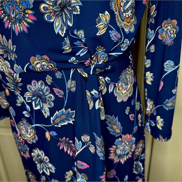 Talbots Woman’s Jersey Navy & Pink Paisley Midi Dress w/3/4 Sleeves. Sz 16 $10 - Picture 3 of 4